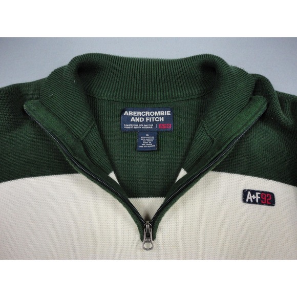Abercrombie and Fitch Sweater Mens XL Green White Half Zip Pullover A/F 92 Logo - Picture 6 of 9